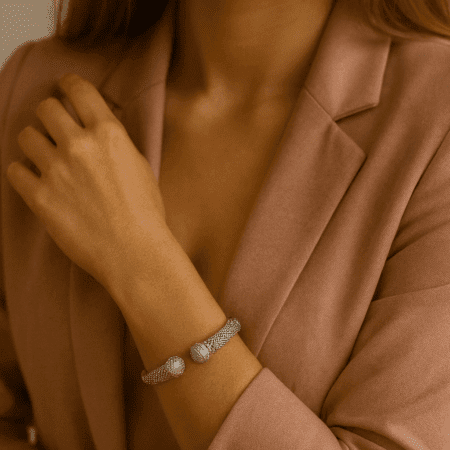 Bracciale rigido maglia tubolare con zirconi